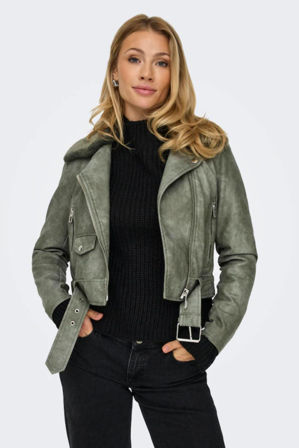 ONLY 15322399 KURK YAKA ALT KEMERLI SUNI DERI  MONT