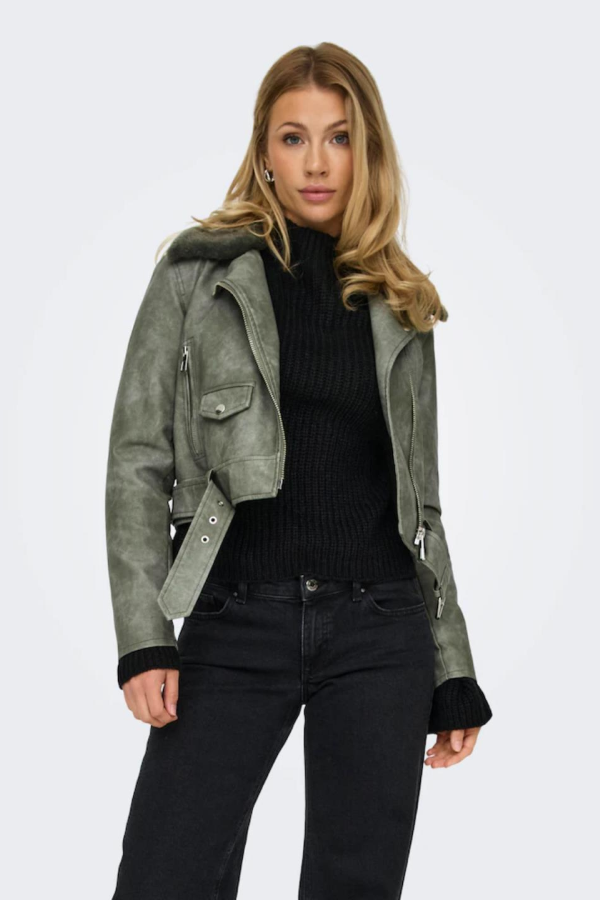 ONLY 15322399 KURK YAKA ALT KEMERLI SUNI DERI  MONT