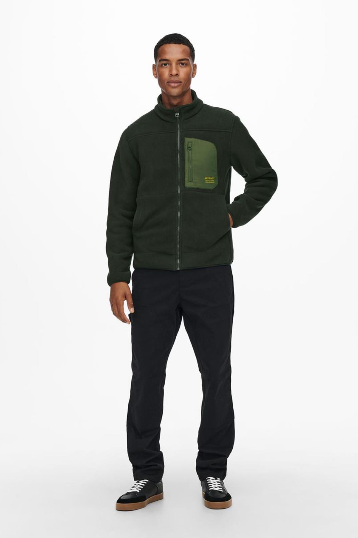 ONLY&SONS 22019350 GOGUS CEP USTU ARTIFACT YAZI BALIKCI YAKA 3 CEP ONDEN FERMUARLI SWEAT