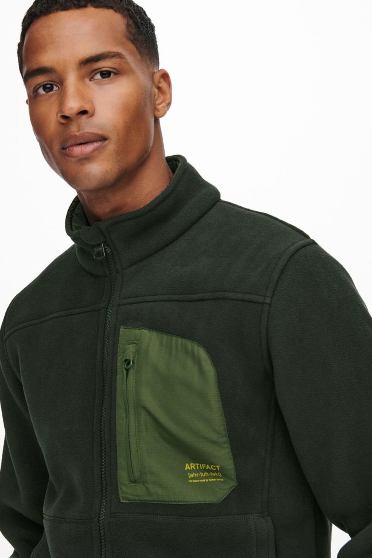 ONLY&SONS 22019350 GOGUS CEP USTU ARTIFACT YAZI BALIKCI YAKA 3 CEP ONDEN FERMUARLI SWEAT