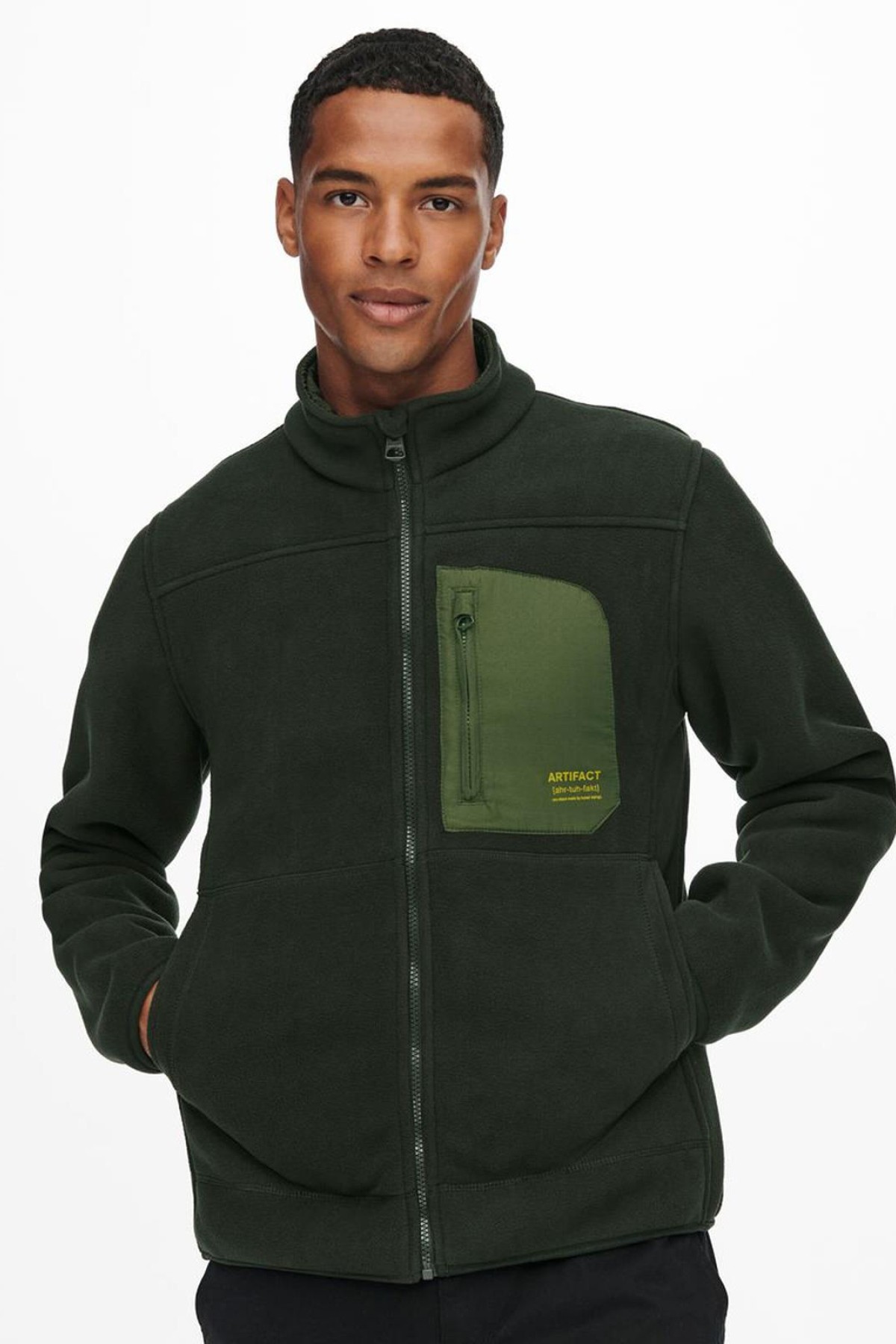 ONLY&SONS 22019350 GOGUS CEP USTU ARTIFACT YAZI BALIKCI YAKA 3 CEP ONDEN FERMUARLI SWEAT