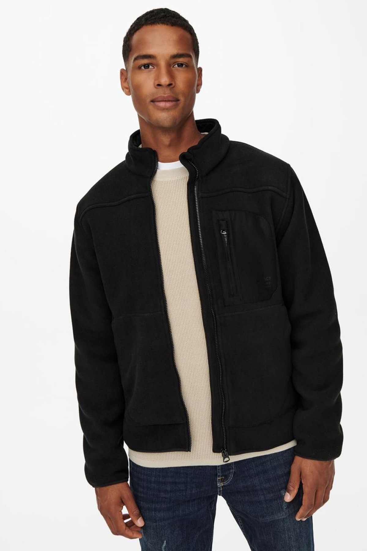 ONLY&SONS 22019350 GOGUS CEP USTU ARTIFACT YAZI BALIKCI YAKA 3 CEP ONDEN FERMUARLI SWEAT