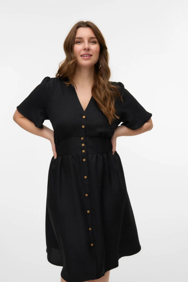 VERO MODA 10304133 V YAKA ONU DUGMELI BEL LASTIK GORONOMLU KISA KOL ELBISE VERO MODA 10304133 V YAKA ONU DUGMELI BEL LASTIK GORONOMLU KISA KOL ELBISE