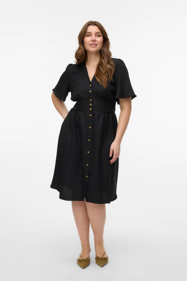 VERO MODA 10304133 V YAKA ONU DUGMELI BEL LASTIK GORONOMLU KISA KOL ELBISE VERO MODA 10304133 V YAKA ONU DUGMELI BEL LASTIK GORONOMLU KISA KOL ELBISE