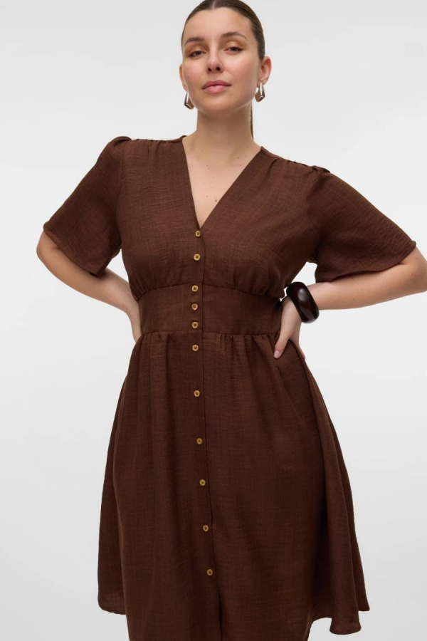VERO MODA 10304133 V YAKA ONU DUGMELI BEL LASTIK GORONOMLU KISA KOL ELBISE VERO MODA 10304133 V YAKA ONU DUGMELI BEL LASTIK GORONOMLU KISA KOL ELBISE
