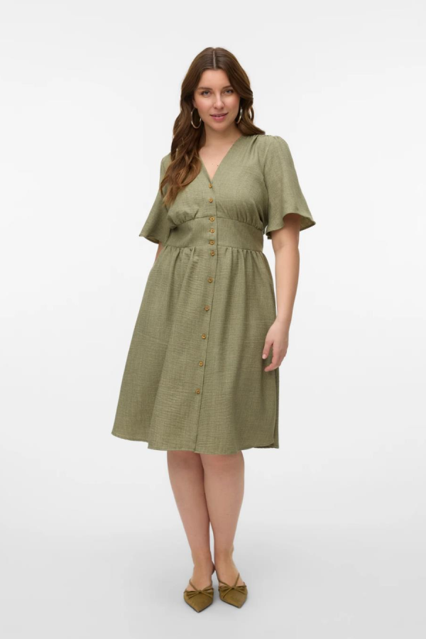 VERO MODA 10304133 V YAKA ONU DUGMELI BEL LASTIK GORONOMLU KISA KOL ELBISE VERO MODA 10304133 V YAKA ONU DUGMELI BEL LASTIK GORONOMLU KISA KOL ELBISE