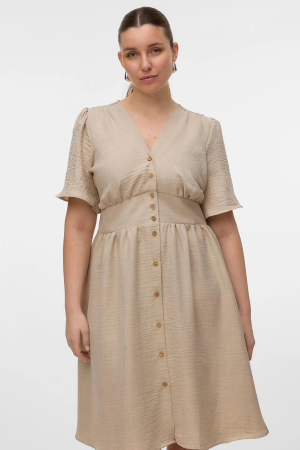 VERO MODA 10304133 V YAKA ONU DUGMELI BEL LASTIK GORONOMLU KISA KOL ELBISE VERO MODA 10304133 V YAKA ONU DUGMELI BEL LASTIK GORONOMLU KISA KOL ELBISE