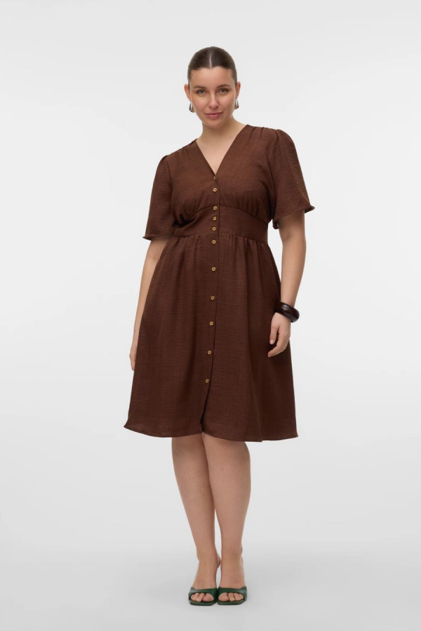 VERO MODA 10337076 V YAKA BATTAL ONU DUGMELI BEL LASTIK GORONOMLU KIS AKOL ELBISE TSHIRT