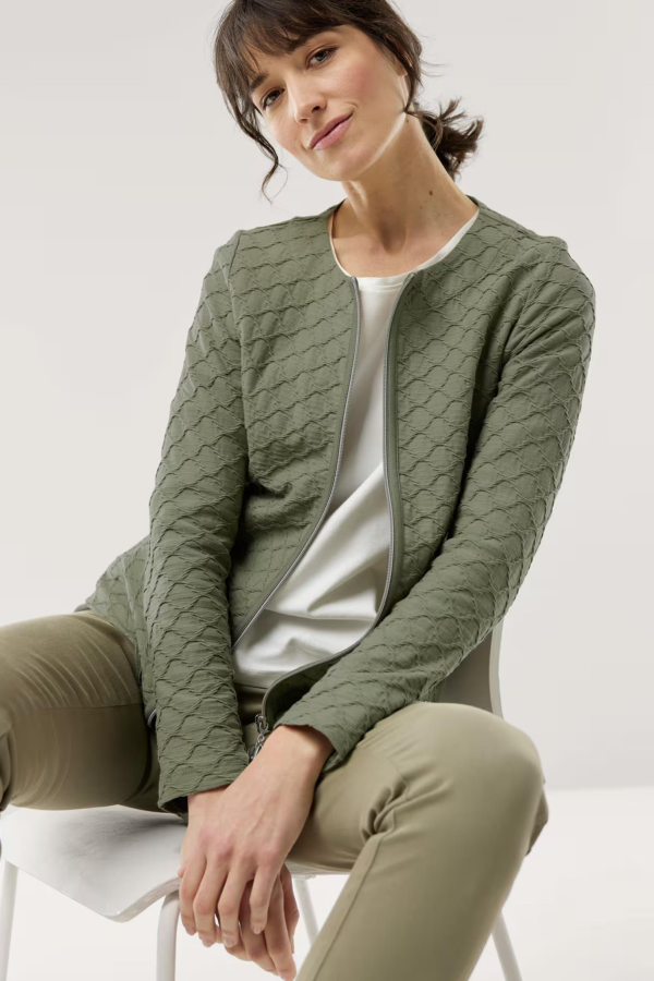 WALBUSCH KABARTMALI BAKLAVA DESENLI ACIK 0 YAKA ON FERMUARLI CEKET