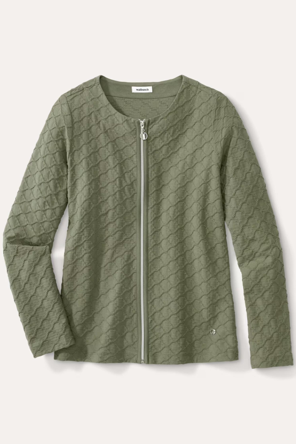 WALBUSCH KABARTMALI BAKLAVA DESENLI ACIK 0 YAKA ON FERMUARLI CEKET