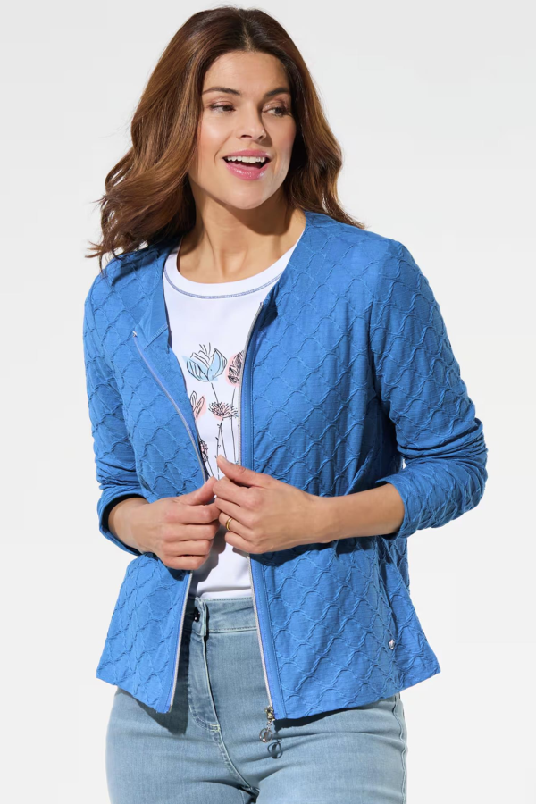 WALBUSCH KABARTMALI BAKLAVA DESENLI ACIK 0 YAKA ON FERMUARLI CEKET