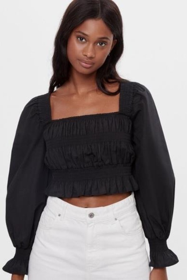 ZR ON ARKA KARE YAKA LASTIKLI UZUN KOL UCU LASTIKLI BLUZ